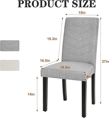 VECELO Upholstered Dining Chairs Set of 2, Fabric Wood Legs High Back for Kitchen Living Room, Light Gray