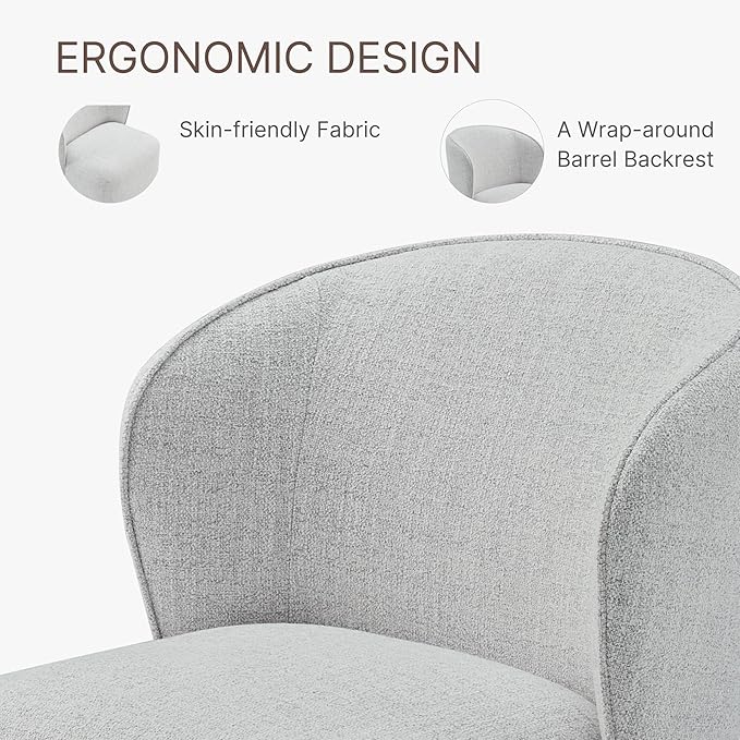 KISLOT Upholstered Dining Chairs with Wheels, No Assembly Stain Resistant Fabric Modern Barrel Armchair with Casters, Dining Room Chairs for Kitchen Living Room Bedroom, Light Grey, Set of 2