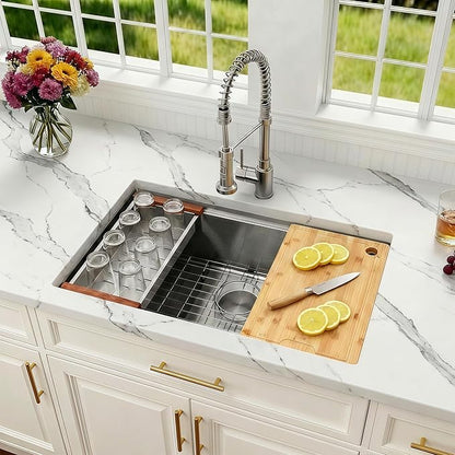 30 Inch Undermount Kitchen Sink,16 Gauge Stainless Steel Kitchen Sink Single Bowl, 30"x19"x9" Undermount Sink Ledge Workstation Sinks With All Accessories, Multi-Functional Workstation Sinks