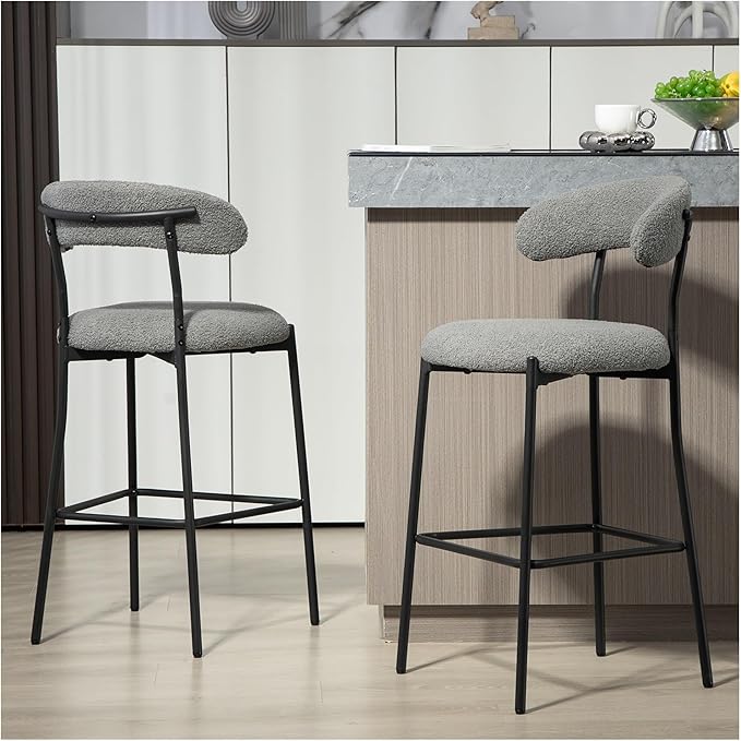 26'' Counter Height bar stools Teddy Fabric Cover Kitchen Island Counter Stool with Black Powder Coating Base and footrest