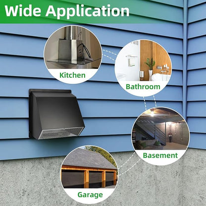 6 Inch Hooded Wall Vent with Screen and Damper,6"Exhaust Vent Dryer Vent Cover Outside,6" Vent Cover Exterior Wall Vent Cap for Kitchen Range Hood Vent Dryer Air Vent Bathroom Exhaust,Galvanized Steel