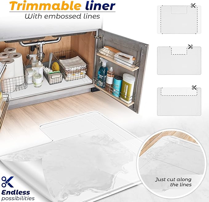 The Original Under Sink Mat - Silicone Waterproof mat, Trimmable, Easy to Clean, Kitchen cabinet liner, Under sink protector mats, Drip Tray with Lip - 34" x 22" or smaller