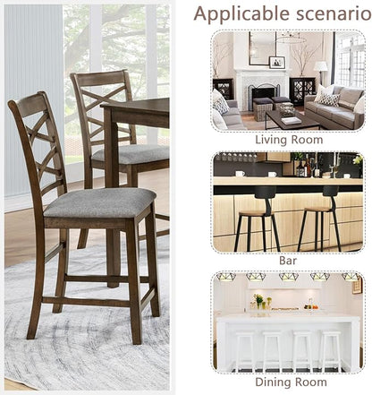 Set of 4 Dining Chairs, Wooden Kitchen Chairs with Padded Cushion, Upholstered Stools for Kitchen Island, Dining Room, Living Room, Easy Assembly (Walnut - Cross-backrest)