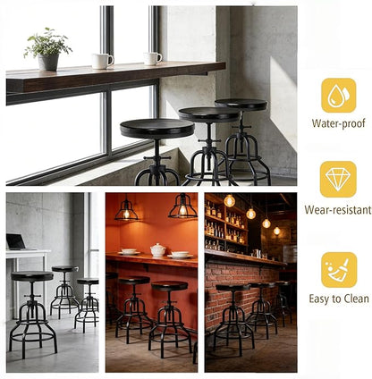 LOKKHAN Vintage Industrial Bar Stool - Rustic Swivel - Round Wood Metal - Kitchen Counter Height Adjustable - Pipe Stool - Cast Steel - 20-27 Inch (Set of 2)