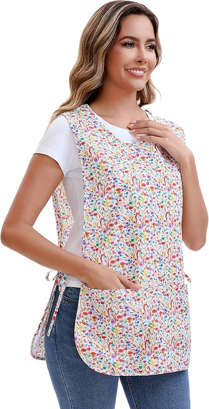 Nanxson Women Cobbler Apron Smock Cotton Printed Apron with 2 Patch Pockets and Side Ties for Work Chef Kitchen Housework