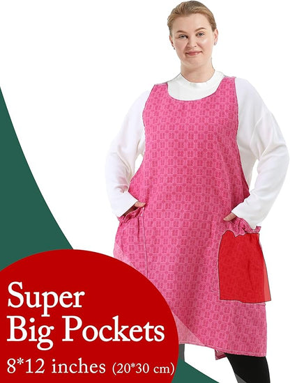 Big Plus Size Aprons for Women with Pockets Cotton Linen Baking Kitchen Cooking