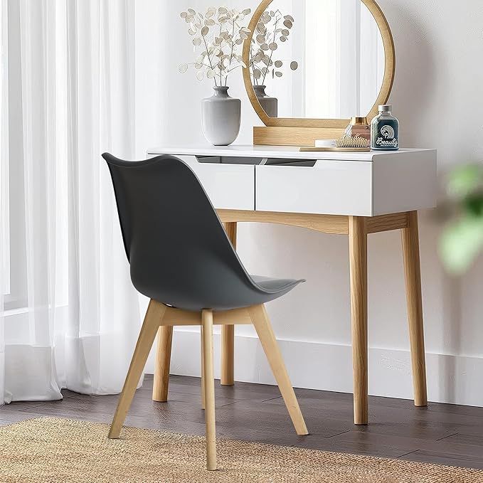 CangLong Mid Century Modern Side Chair with Wood Legs for Kitchen, Living Dining Room, Set of 4, Grey