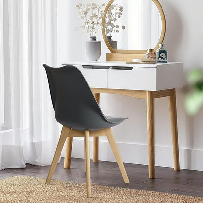 CangLong Mid Century Modern Side Chair with Wood Legs for Kitchen, Living Dining Room, Set of 4, Grey