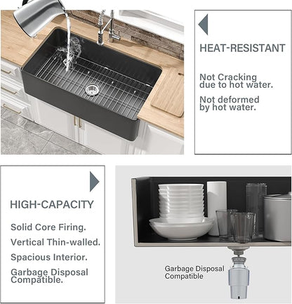 Extra Large Black Farmhouse Sink 36 x 20 Inch, Firecaly Apron Front Undermount Farm Sink Deep Single Bowl for Kitchen, w Accessories 2 Types, Fits MIN. Cabinet Size: 24"Dx39"W