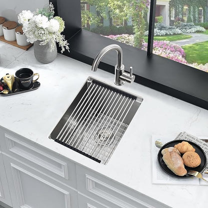 16 Inch Undermount Bar Sink Workstation,16x19 Small Kitchen Sink Bar Sinks Undermount 18 Gauge Stainless Steel Single Bowl Kitchen Prep Wet Bar Sinks with Cutting Board