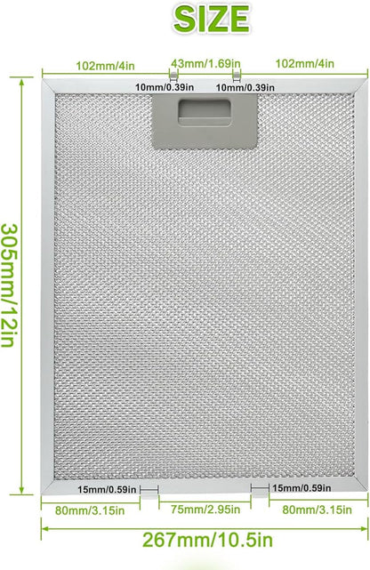 W10169961A Range Hood Filter Replacement 5 Layer Aluminum Mesh Hood Grease Filter Fit for Whirlpool, Kitchen Aid, Jenn-Air Range Hoods(1PCS)