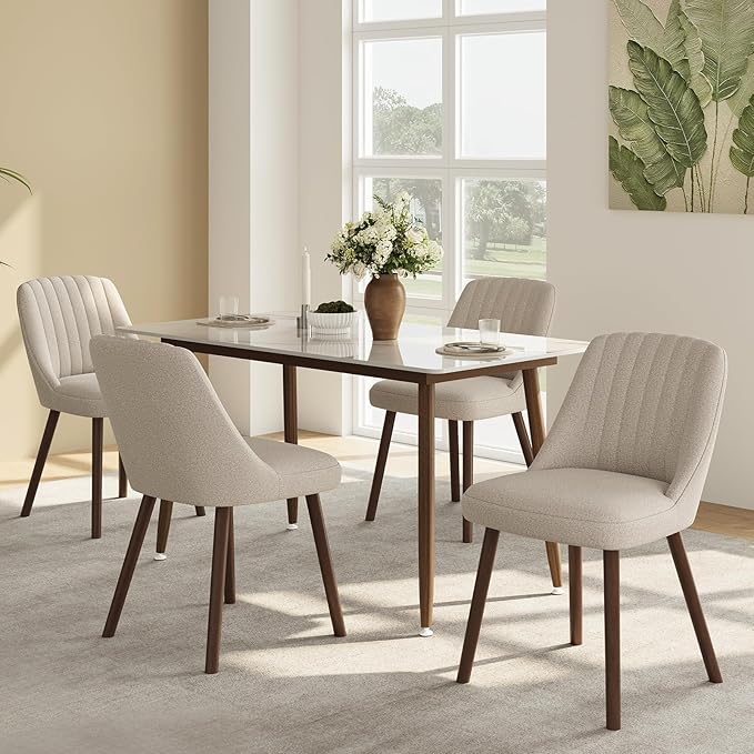 MALOL Upholstered Dining Chairs Set of 4, Modern Fabric Kitchen Chairs with Back, Wood Legs for Kitchen Dining Room Restaurant, Camel