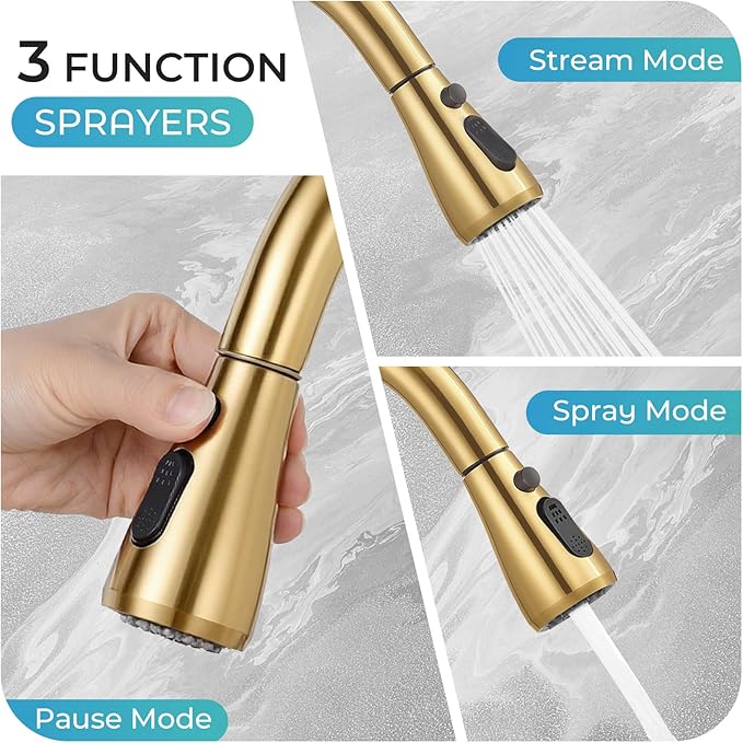 Kitchen Faucet with Pull Down Sprayer - Brushed Gold Single Handle Kitchen Faucets, High Arc Stainless Steel Pull Out Kitchen Sink Faucet with Deck for RV Laundry Farmhouse Bar