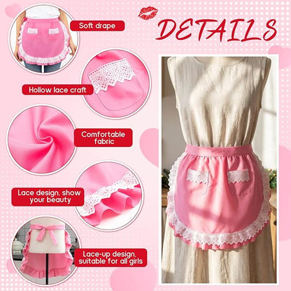 Geyoga valentine Waist Aprons for Women with Pockets Pink Kitchen Cooking Maid Apron Vintage Skirt Cute Ruffle Dress Costume