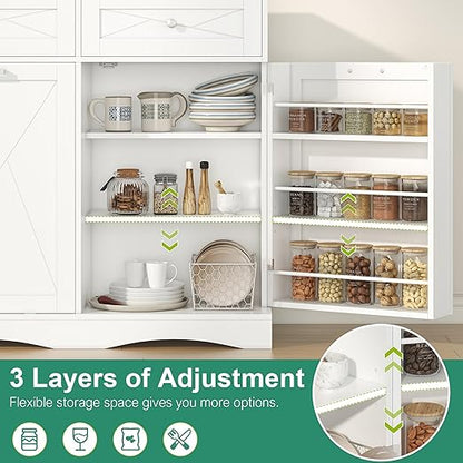 kepptory Tilt Out Trash Can Cabinet 12 Gallon, Pull Out Trash Can Storage Cabinet with 2 Drawers & Countertop, White Kitchen Cabinet with Adjustable Shelf, for Kitchen Pantry, Modern Farmhouse