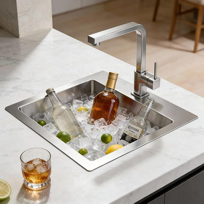 15x15x9 Inch Drop In Bar Sink, 18 Gauge T304 Stainless Steel Topmount Kitchen Sink for RV, Outdoor BBQ, Wet Bar, Laundry & Utility - Rust-Proof Single Bowl with Basket Strainer