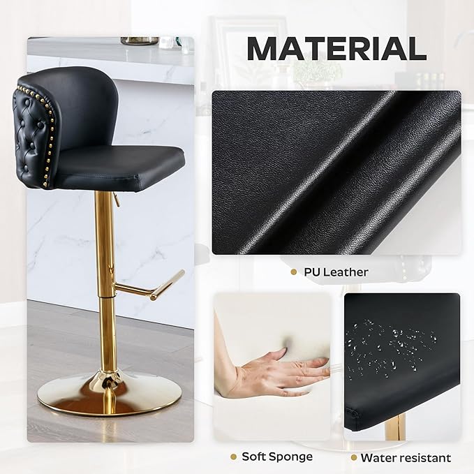3-Piece Pub Table and Chairs, Round Bar Height Adjustable Swivel PU Leather Bar Stools Set of 2 for Kitchen Island Bistro Office Living Room Small Space Restaurant