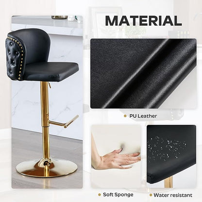 3-Piece Pub Table and Chairs, Round Bar Height Adjustable Swivel PU Leather Bar Stools Set of 2 for Kitchen Island Bistro Office Living Room Small Space Restaurant