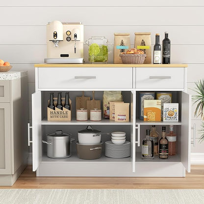 Shintenchi 3 Doors Farmhouse Sideboard Buffet Cabinet,42" Barn Doors Buffet with Storage,Wood Coffee Bar Cabinet with Adjustable Shelf for Kitchen,Living Room,White