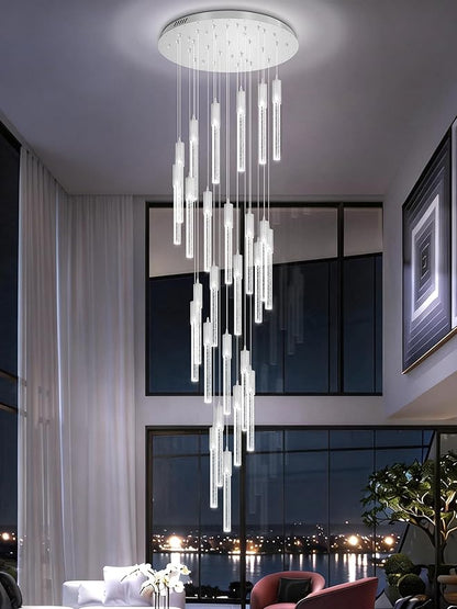 Flashing God High Ceiling Chandeliers Long Spiral Chandeliers for Entryway H144inch Modern Crystal Chandelier for Staircase Foyer Living Room Sloped Ceilings Light Fixture