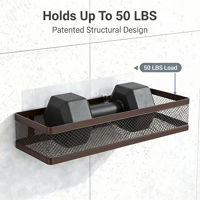 PUSDON 5-in-1 16.5" Extra Long Slim Wall Mount Wrapped Mesh Kitchen Organizer & Shower Caddy Kit, with Paper Towel Holder, Utensil Holder, Soap Dish, Holds 50LBS - Vintage Bronze, Netting