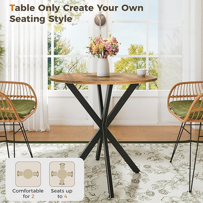 Unovivy 31.5" Small Round Dining Table for 2-4, Space Saving Circle Kitchen Dinner Table, Industrial Mid Century Modern Dining Room Desk for Kitchen, Apartment, Light Brown