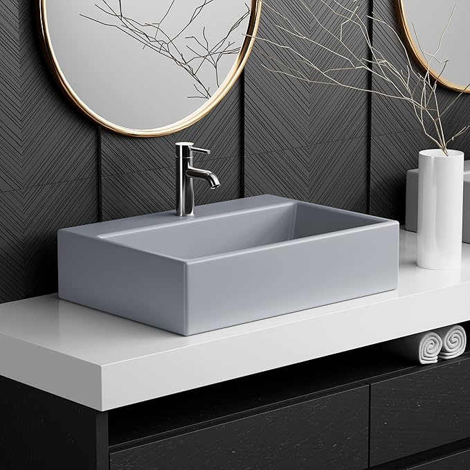 Claire 20” Rectangle Ceramic Vessel Sink in Matte Grey