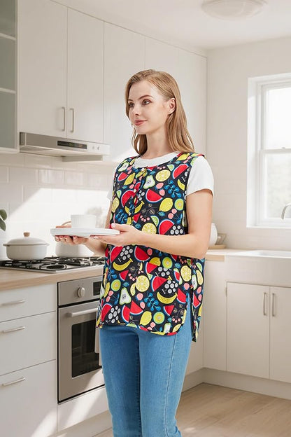 Nanxson Cobbler Apron for Women with 2 Patch Pockets Cotton Printed Vintage Apron with Buttons for Work Chef Kitchen Home
