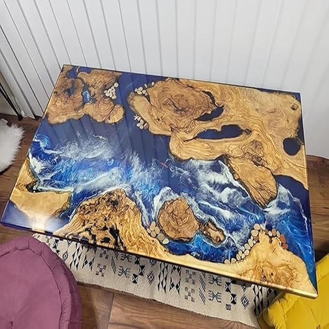 RESINHOMEFURNITURE Soild Blue Ocean Inspired Island Epoxy Resin Dining Table Console Table Living Room Table Patio Table Kitchen Table Coffee Table Centre Table Bar Counter Table Side/End Table