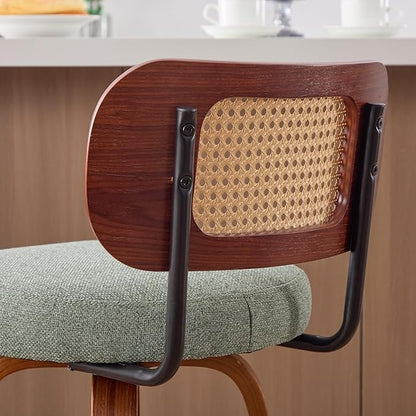 Modern Dining Chair Mid-Century Swivel Counter Height Bar Stools with Upholstered Seat, Sturdy Stable Walnut Craftsmanship for Kitchen Island Dining Room Furniture,Green-Foam-setof3