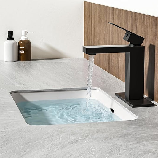 Matte Black Bathroom Faucet Single Hole, 304 Stainless Steel Lead-Free Faucet with Anti-Fingerprint Surface, Single Handle Vanity Faucet with Deck Plate and Pop-Up Drain