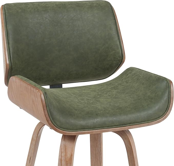 Tyler Modern Swivel Bar Stool with White Wash Finished Wood and Vintage Green Upholstery Set of 3