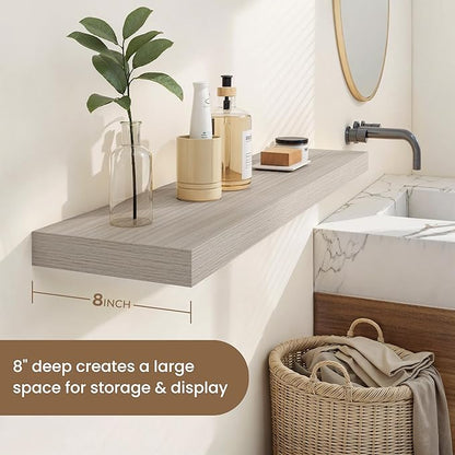 Dreamland 8" Deep Long Floating Shelves, 32 Inches Floating Shelves for Wall Set of 2, Large Display & Storage Shelf, Wall Shelf for Bathroom Bedroom Living Room Kitchen Office, Grey