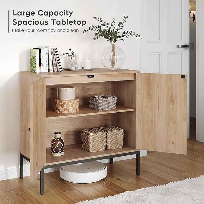 Brafab Set of 2 Rattan Cabinet with Storage, Accent Sideboard Credenza Console Buffet Table, for Living Room, Entryway, Dining Room/Oval Doors/Natural