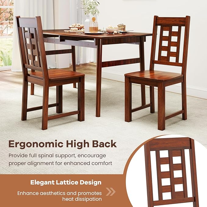 NAFORT Set of 2 Wooden Dining Chairs, Vintage Lattice High Back Kitchen Chairs, Solid Rubber Wood Dining Room Chair with Max Load 400 Lbs for Kitchen and Dining Room, Living Room, Cafe, Restaurant