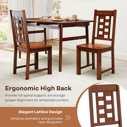 NAFORT Set of 2 Wooden Dining Chairs, Vintage Lattice High Back Kitchen Chairs, Solid Rubber Wood Dining Room Chair with Max Load 400 Lbs for Kitchen and Dining Room, Living Room, Cafe, Restaurant