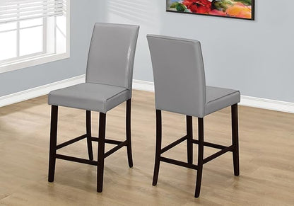 Monarch Specialties I 1902 Dining Chair, Set of 2, Counter Height, Upholstered, Kitchen, Dining Room, Pu Leather Look, Wood Legs, Grey, Brown, Transitional