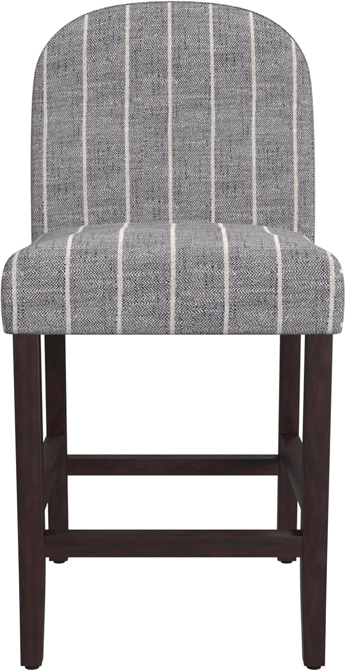 HomePop Home Decor |Rounded Back Upholstered Counterstool | 24 Inch Bar Stools | Decorative Home Furniture, Midnight Gray Woven Stripe