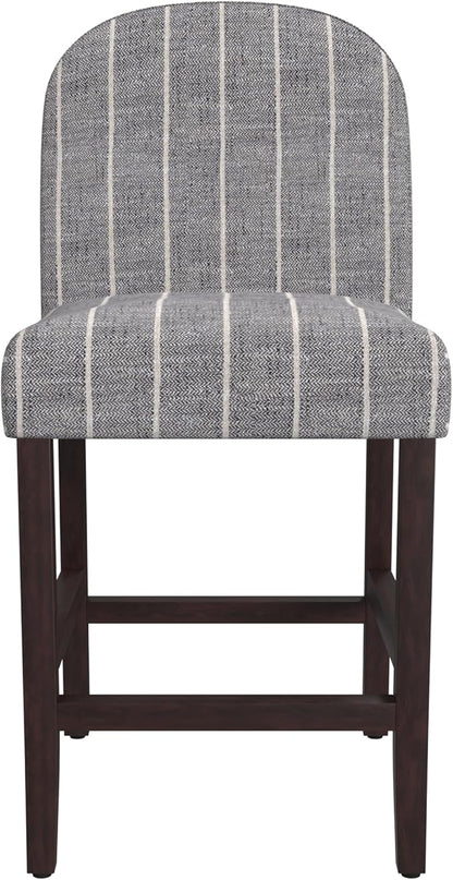 HomePop Home Decor |Rounded Back Upholstered Counterstool | 24 Inch Bar Stools | Decorative Home Furniture, Midnight Gray Woven Stripe