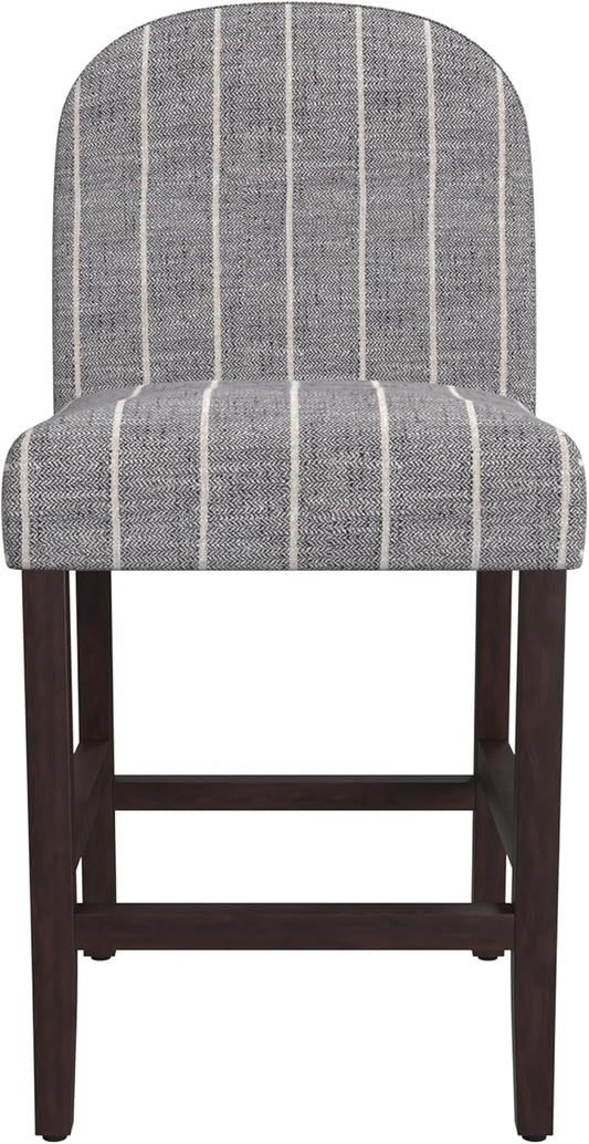 HomePop Home Decor |Rounded Back Upholstered Counterstool | 24 Inch Bar Stools | Decorative Home Furniture, Midnight Gray Woven Stripe