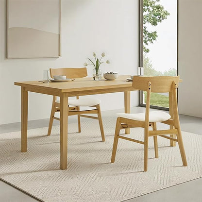 KISLOT Wooden Dining Chairs Set of 6, Upholstered Modern Dining Room Chairs, Mid Century Oak Kitchen Chairs with Curved Wood Backrest for Kitchen, Restaurant, Farmhouse (Cream Fabric & Original Color)