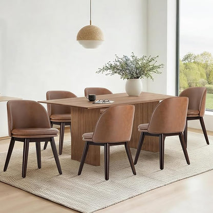 KISLOT Wooden Dining Chairs Set of 2, Faux Leather Upholstered Modern Dining Room Chairs with Double-Layer Thick Seat Cushion & Ergonomic Backrest for Restaurant, Kitchen and Café, Brown