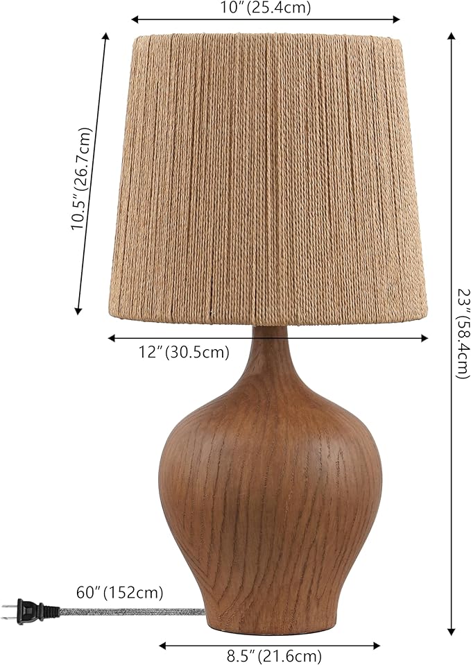 JONATHAN Y 23" Brown Wood Finish Rustic Farmhouse Resin Gourd LED Table Lamp for Bedroom, Living Room, Nightstand, with Brown Paper Rope Shade, LED Bulb Included JYL9200A