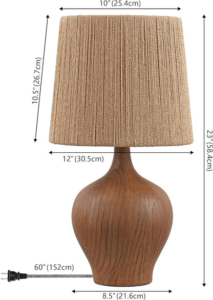 JONATHAN Y 23" Brown Wood Finish Rustic Farmhouse Resin Gourd LED Table Lamp for Bedroom, Living Room, Nightstand, with Brown Paper Rope Shade, LED Bulb Included JYL9200A