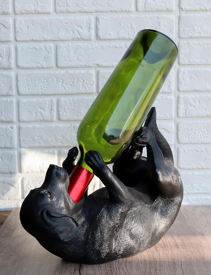 Ebros Lifelike Purebreed Pedigree Canine Adorable Black Labrador Retriever Dog Wine Bottle Holder Figurine Statue As Kitchen Wine Cellar Centerpiece Decor Storage Organizer