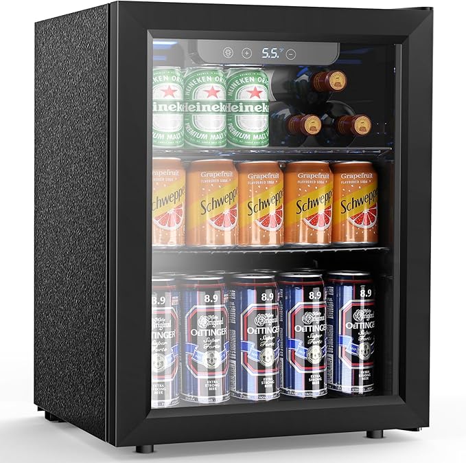 Electactic 68 Cans Beverage Refrigerator Cooler, 1.7 cu.ft Mini Fridge Glass Door Drink Cooler for Beer, Soda,Wine, Digital Temperature Control for Home Office Bar