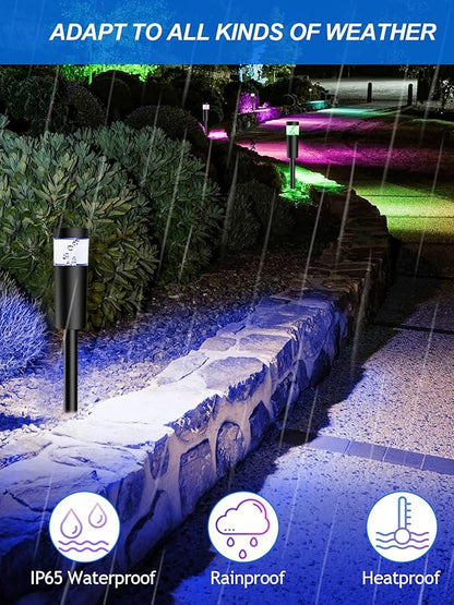 5W RGBW Low Voltage Landscape Pathway Lights with Connectors 12V Outdoor Landscape Lighting LED Bollard Path Lights Wired IP65 Waterproof RGBW Walkway Light for Garden Yard Lawn (2Pack)