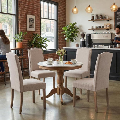 Upholstered Dining Chair Modern Stylish Parsons Kitchen Diner High Back with Silver Nailhead Trim & Wood Legs, Set of 2