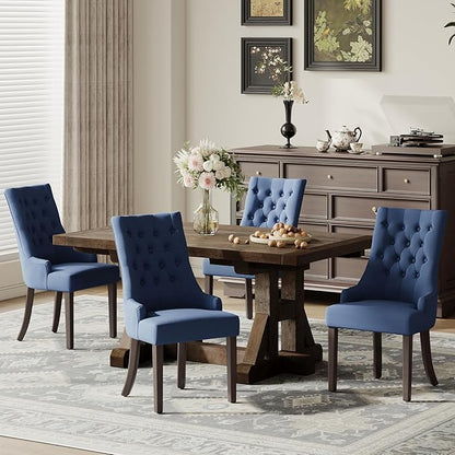 COLAMY Wingback Upholstered Side Dining Room Chairs Set of 4, Fabric Dining Chairs with Tufted Button, Living Room Chairs for Home Kitchen, Blue