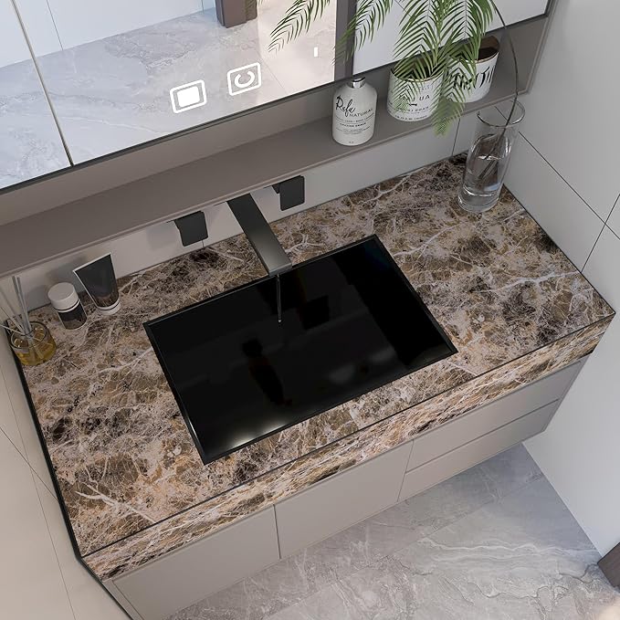 BAYYA Extra Wide Marble Granite Peel and Stick Wallpaper Brown Thicken Waterproof Self-Adhesive 31.5x157inch Dark Countertop Contact Paper for Kitchen Bathroom DIY Wall Stickers Marble Vinyl Wrap